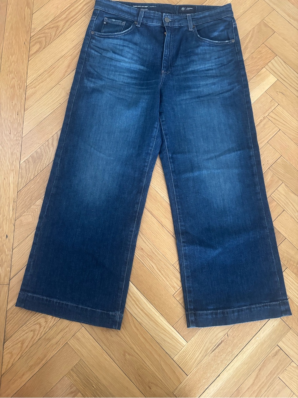 Ag Adriano Goldschmied Saige Wide Leg Crop Mid-Rise Fit blue jeans - Picture 3 of 5